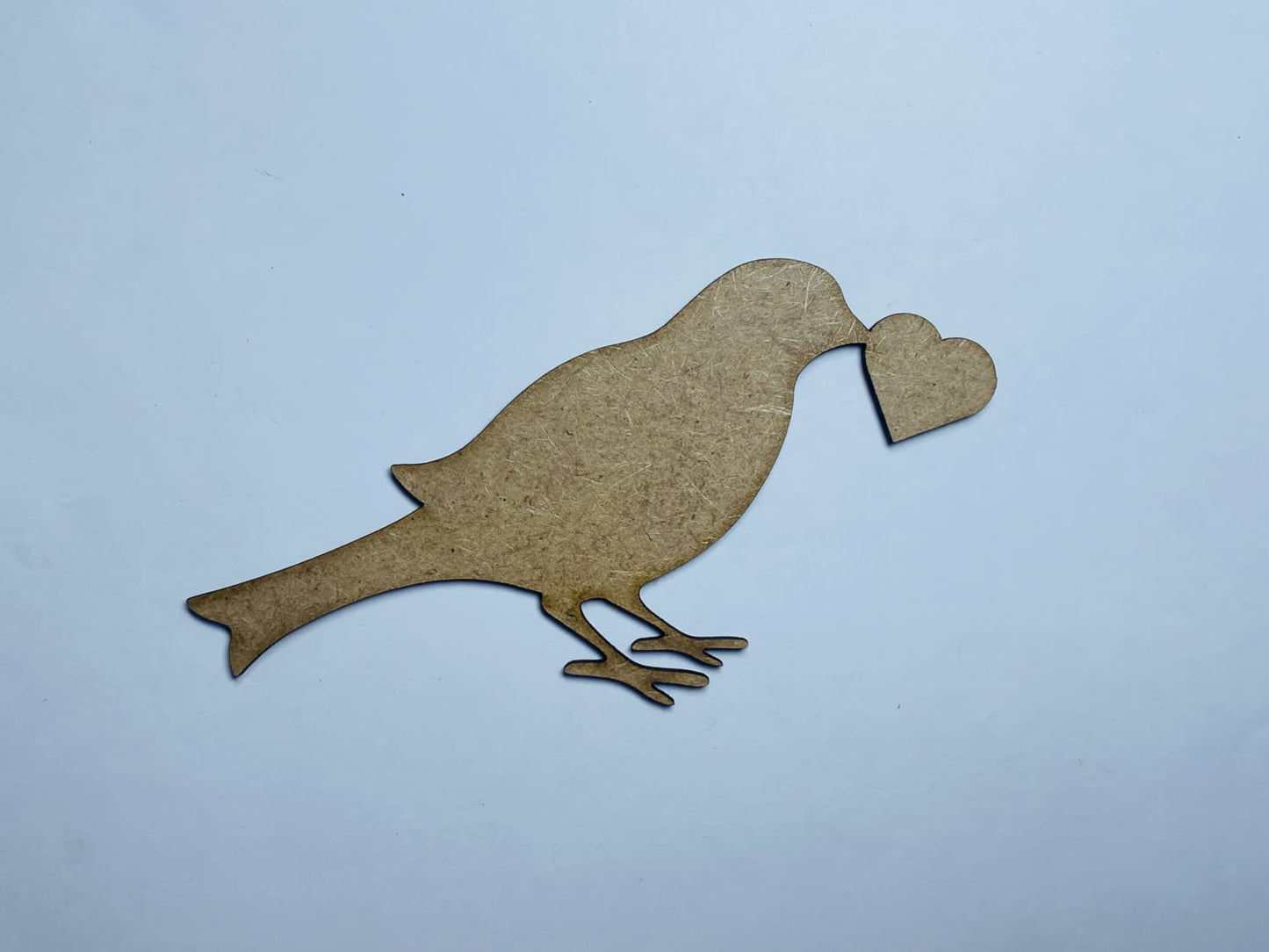 Laser Cut Bird Heart Shape Wood Cutout 76mm high