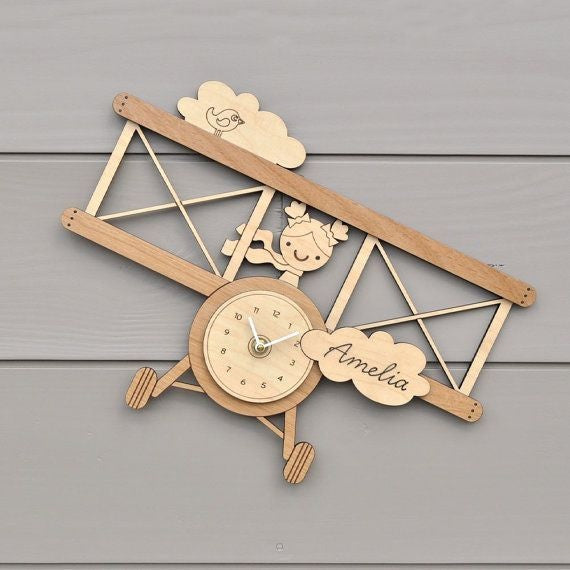 Laser Cut Airplane Clock Wall 350mm 6mm