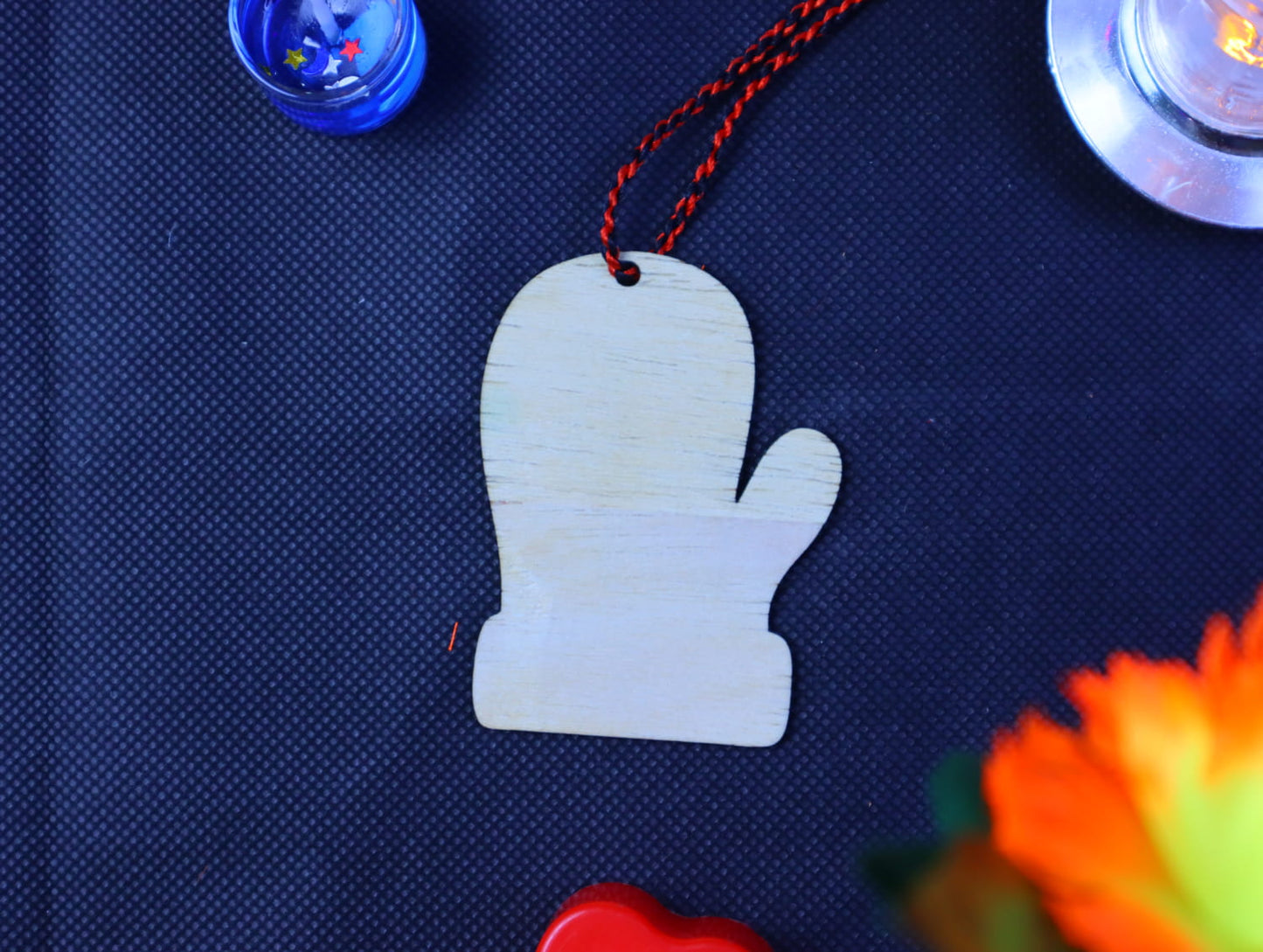 Laser Cut Mitten Christmas Ornament Wood76mm high