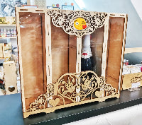 Laser Cut elegant Wine Box for 2 bottles and 2 glasses 426x360x114