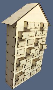 Advent Calendar Wooden House 31 Drawers Laser Cut h476 x h275 x d75mm