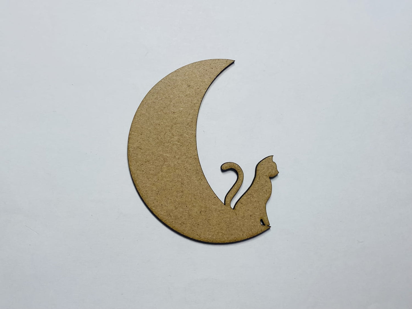 Laser Cut Unfinished Wooden Cat In Moon Cutout 76mm high