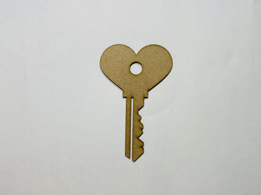 Laser Cut Heart Key Shape Wood Craft Cutout 76mm high