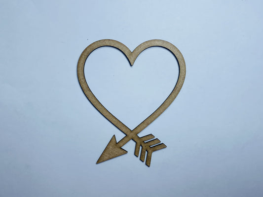 Laser Cut wooden Arrow Heart Cutout  76mm high