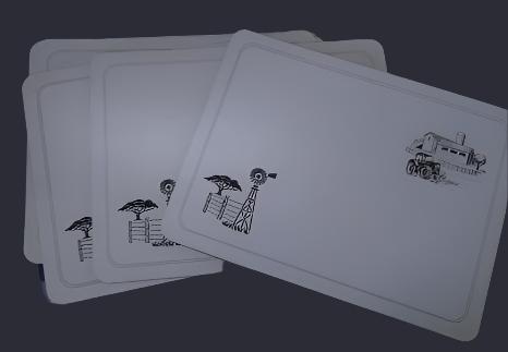 Placemats mdf yellow, dark brown or white - BUZZ WOOD CREATIONS(PTY)LTD