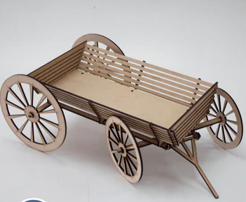 3D wooden 6mm Wagon with turning front wheels model  - puzzle -