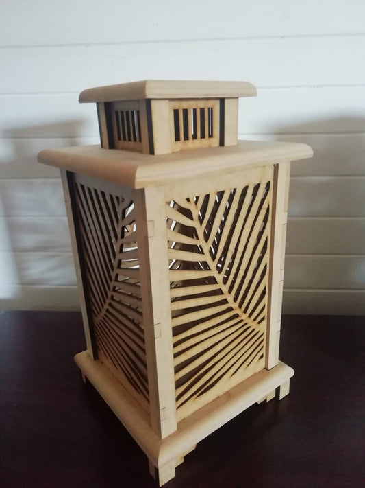 Wooden Lantern - fern leaf - 340 x 185 x185