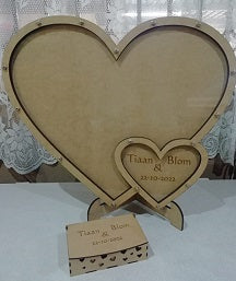 Heart shape Wedding Guest Book - drop frame -  with stand and 100 hearts and box - 600mmx500mm